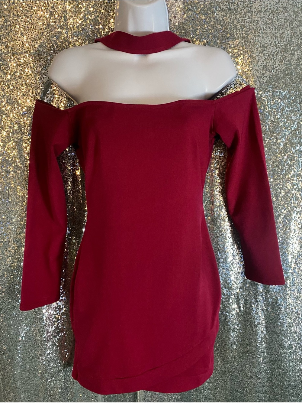The Vintage Shop Cranberry Cutout Choker Mini Dress Gold Zip | M